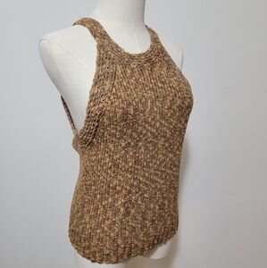Marled Medium Boho Festival Knit High Neck Brown Neutral Tank Top